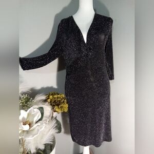 Forever 21 Black Metallic V-Neck Long Sleeve Dress